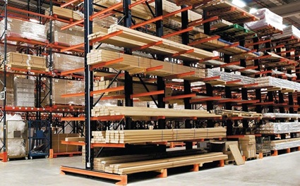 Cantilever rack storing lumber
